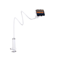 Support de téléphone portable à pince col de cygne pour lit et bureau, fixation flexible à bras long et pince de maintien