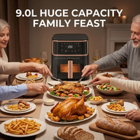 Hete Aanbieding 9L Vierkante Airfryer Oven Zonder Olie en Minder Vet Oververhitting Bescherming Anti-aanbaklaag Digitaal Venster Feestelijke Airfryer