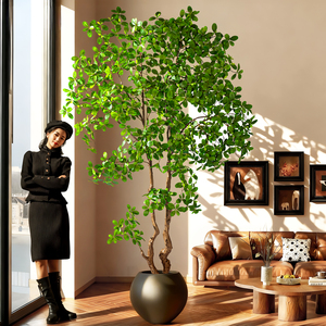 Árbol de Banyan Artificial de Plástico de Alta Calidad al por Mayor en Maceta de Piedra de Agua, Decoración para el Hogar al Aire Libre, Planta en Maceta Alta - Product Image 1