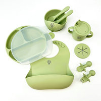 Ensemble d'alimentation pour bébé et enfant en silicone sans BPA avec logo personnalisé, bol à ventouse, assiette, bavoir, couverts, bavoir en silicone, bol, cuillère