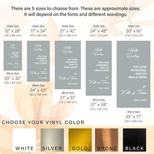 Özelleştirilmiş kişiselleştirilmiş hoşgeldiniz bizim düğün ayna işareti çıkartması DIY vinil yapışkan ayna çıkartması alıntı