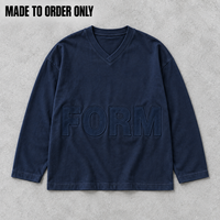 T-shirt à manches longues en jersey 100 % coton épais 260 GSM pour homme, personnalisé, avec broderie appliquée, col en V, bleu marine, style streetwear, vente en gros, OEM