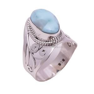 Piedra preciosa de Larimar Natural, venta al por mayor, anillos de plata de ley 925, joyería India hecha a mano para bodas y compromisos - Product Image 1