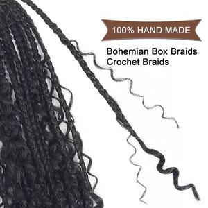 Venta al por mayor sintético prelooped Bob desordenado diosa Locs caja río trenzas ganchillo bohemio pelo con rizado Ombre Borgoña - Product Image 4