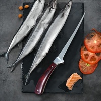 Manche en bois de pakka de bonne qualité avec mitre unique couteau à filet de pêche en acier inoxydable avec protecteur de couteau en pu pour l'extérieur