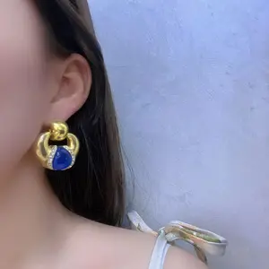 Zooying 2023时尚饰品奢华设计精致摆件蓝色小玻璃球派对魅力耳环