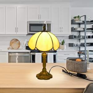 Lampe de table Tiffany beige crème ambre style baie lampe de chevet lampes de table en vitrail pour salon chambre bureau - Product Image 2