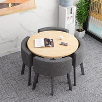 Ensemble de table à manger ronde avec 4 chaises de style baril, effet marbre, simili cuir bicolore rembourré, MDF, gain de place, vente en gros, Esstisch