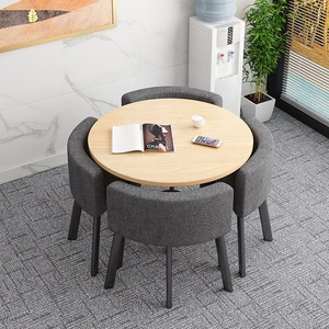 Set Tavolo da Pranzo Funzionale Salvaspazio con 4 Sedie Imbottite in Ecopelle, Tavolo Colazione in MDF Ecologico e Durevole per Hotel - Product Image 5