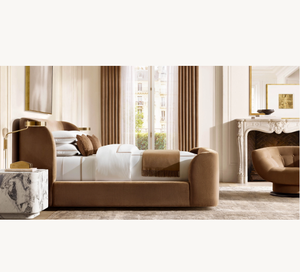 מלון מיטה בסגנון אמריקאי בסגנון עץ חדר שינה ריהוט בד לוח פלטפורמה מיטה עם footboard - Product Image 4