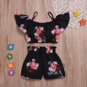 2022 Toddler Baby Girl Flower Print T-shirt+shorts Outfits 2pcs Summer Casual Clothes Set Fashion Children Set