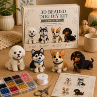 Kit de Perlage 3D pour Chien (4 Pièces) – Kit de Bricolage pour Débutants, Ensemble de Perlage Animale, Kit de Création de Figurines d'Animaux Mignons avec Outils et Instructions