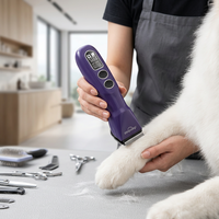 Shernbao PGC-680 5-in-1 Wiederaufladbarer Kunststoff-Tierhaarschneider Kabelloser Hundepflegetrimmer 5 Geschwindigkeiten 7000 U/min Intelligentes LCD-Display