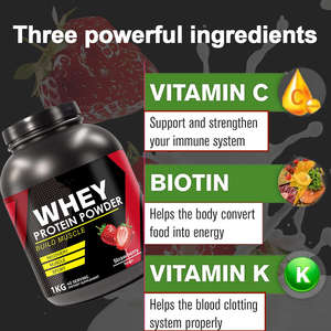 אבקה מיידית לתמיכה בשרירים והתאוששות לאחר אימון, 1 ק\\\"ג חלבון מי גבינה בטעם תות, לגברים ונשים בוגרים - Product Image 3