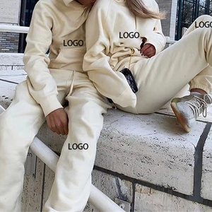 Survêtement unisexe en coton épais, sweat à capuche uni et pantalon de jogging, personnalisable avec logo, décontracté et ample pour la course - Product Image 3