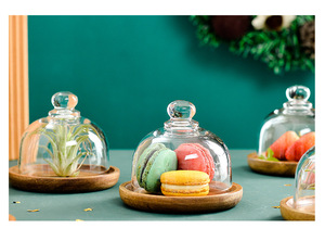 <span class=keywords><strong>Plateau</strong></span> de service en bois d'acacia avec petit dôme en verre transparent pour servir des desserts et des outils à gâteau au <span class=keywords><strong>fromage</strong></span> - Product Image 5
