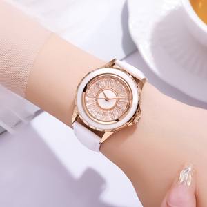 Women's quartz watch Minimalist diamond dial leather strap wristwatch 30M waterproof elegant dress watch - Product Image 1