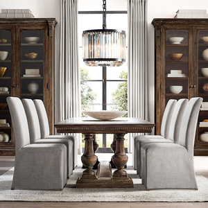 <span class=keywords><strong>Table</strong></span> à manger opulente en chêne américain style RH, bureau de banquet extensible sur mesure, moulures dentelées de luxe, bois massif imposant - Product Image 4