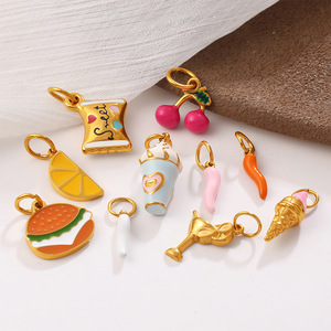 Dijes con Forma de Comida de Aleación de Zinc, Accesorios de Joyería DIY para Regalo, Set de Dijes Colgantes Unisex con Diseño de Helado, Hamburguesa y Frutas - Product Image 3