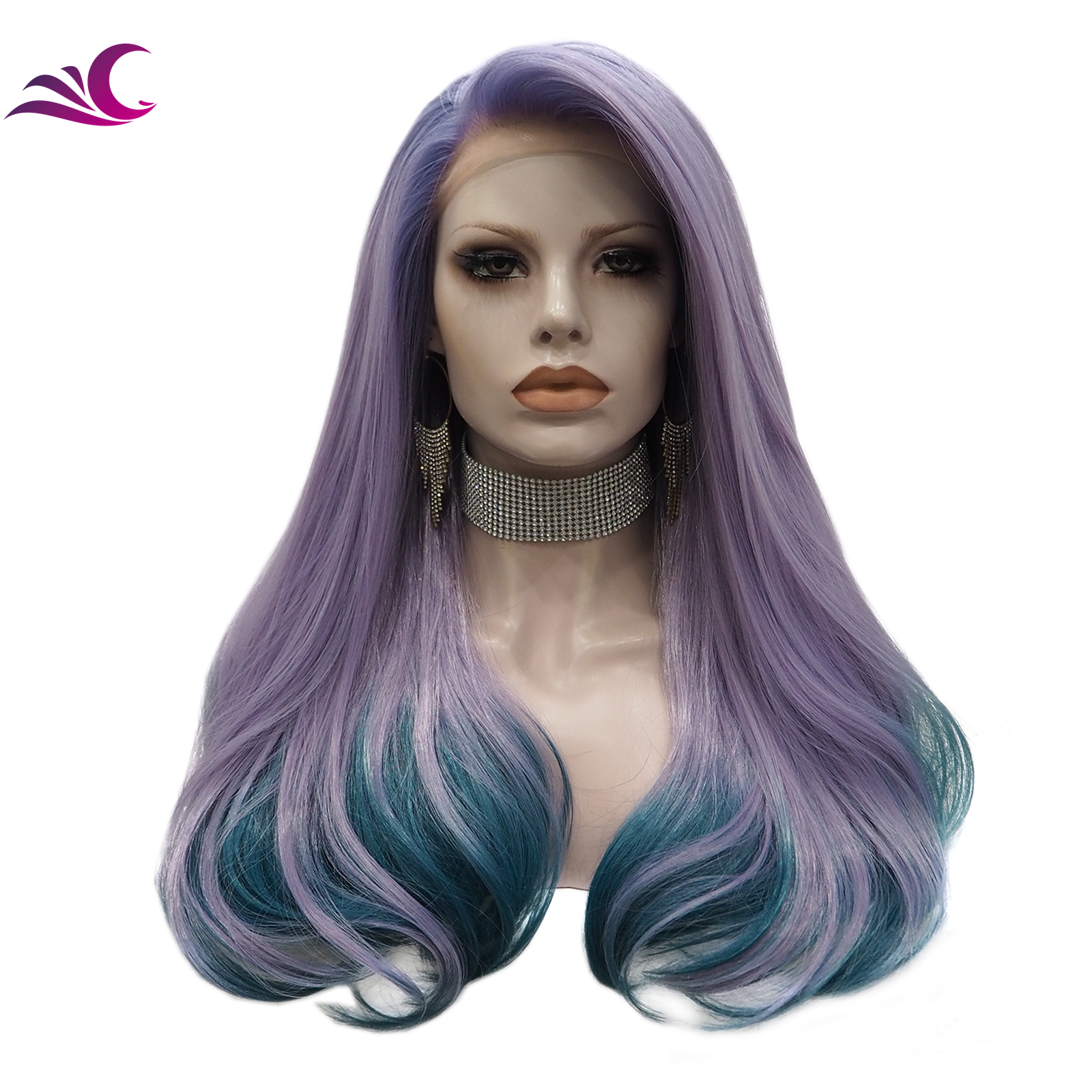 Lace Front Wig Glueless Purple High Heat Resistant Glueless Ombre Purple Body Wave Lace Front Wig, 26 In  main image 2
