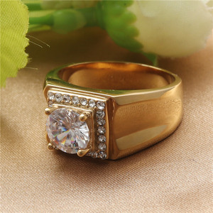 Fashionable <b>Titanium</b> Steel <b>Ring</b> With Round Gemstone For Women Wedding Jewelry Gold Color - Product Image 2
