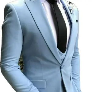 بدلة رجالي إيطالية باللون الأزرق مكونة من 3 قطع, بدلة زفاف رسمية أنيقة ، بدلة حفلات ، بدلة عشاء للرجال