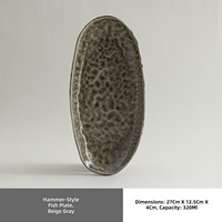 ESTICK Plat à poisson ovale en porcelaine émaillée, style rétro de luxe léger, avec logo personnalisé, finition martelée, compatible micro-ondes, pour la restauration en gros