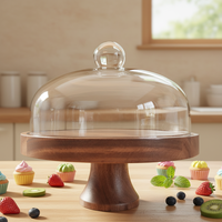 Support à gâteau de mariage personnalisable, écologique, couleur naturelle, haute qualité, plateau en bois pour confiseries, dôme en verre amovible