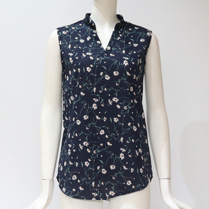 Blus Wanita Musim Panas Terbaik 2023, Kerah V, Bahan Chiffon, Tanpa Lengan, Motif Bunga - Product Image 6