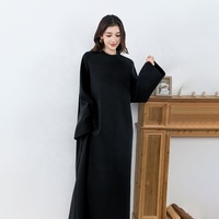 Lignes 2025 Premium Qualité Satin Usine Haute Qualité Spot Musulman Femmes Robe Noir Grande Taille Sobre Simple Abaya