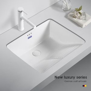 Lavabo Pequeño Moderno de Cerámica para Debajo del Mostrador, Diseño Integrado para un Lavado Conveniente en Mesa, Apartamento, Balcón, Lavandería, Baño - Product Image 4