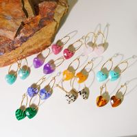 Boucles d'oreilles en forme de cœur pour femmes, pendentif en pierre naturelle, plaqué or, œil de tigre jaune