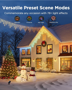 Luces de Navidad Inteligentes RGB de 33 pies y 400 <span class=keywords><strong>LED</strong></span>, Diseño de Carámbanos, IP67 Impermeables, Sincronización con Música, Control por Voz, Uso Interior/Exterior - Product Image 2