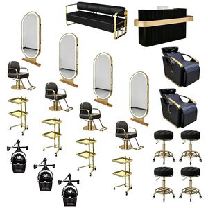Beauty Professional Hair Salon Furniture Chair Head Spa Bed Led Mirror Trolley Reception <b>Desk</b> Waiting Sofa Salon Furniture Set - Product Image 1