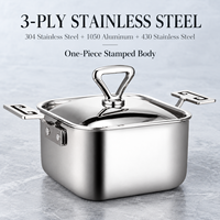WOXIANG Marmite carrée multi-usages 16 cm en acier inoxydable triple épaisseur, compatible avec toutes les plaques de cuisson, chauffage uniforme