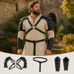 Set di Armature per Spalle e Bracciali con Cintura, Stile Medievale Cavaliere Vichingo, in Pelle PU Regolabile, per Guerrieri, Halloween, Cosplay, Accessori per Costumi TV e Film - Product Image 3