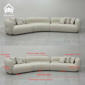 Sofá Curvo Minimalista Nórdico en Tela Teddy Fleece Color Crema, Sofá Seccional de Lana de Cordero, Sofá de Lujo para Sala de Estar, Mueble Esquinero - Product Image 4