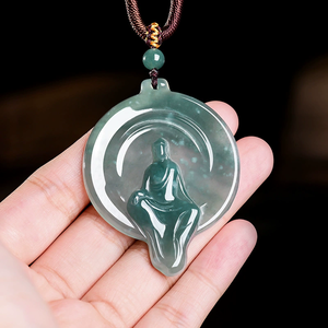 Colgante de Buda sin rostro de jade natural azul esmeralda, pieza de joyería budista de jade de grado hielo para iluminación Zen. - Product Image 3