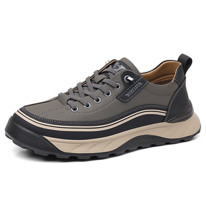 Men's Leather Platform Casual Sneakers, Quick-Lace Fashion Chunky Walking <b>Shoes</b> for Daily Wear - Product Image 4
