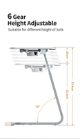 Table d'appoint pour ordinateur portable et plateau TV, réglable en hauteur par ressort mécanique, pour position assise ou debout