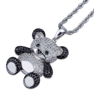 Hiphop <span class=keywords><strong>lindo</strong></span> diamante colorido de dibujos animados panda colgante conjunto de joyas collar - Product Image 4