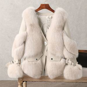 2021 Winter Faux Fur New <strong>Fake</strong> Fox Fur Coat Motorcycle <strong>Clothing</strong> With Leather - Product Image 2