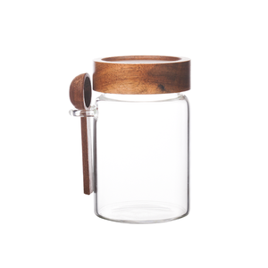 Barattolo in <span class=keywords><strong>Vetro</strong></span> per Chicchi di Caffè: Contenitore Ermetico con Coperchio in Legno di Acacia e Cucchiaio in Legno - Product Image 4