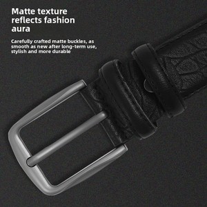 Sabuk Kulit Kasual Pria Model Cowboy dengan Gesper Pin, Kulit PU Bertekstur Butiran, Gesper Paduan Logam, Sabuk Jeans - Product Image 5