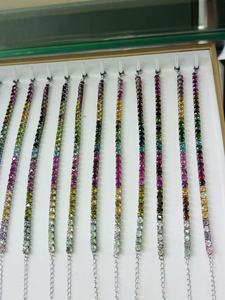 Bracciale con Catena <span class=keywords><strong>Arcobaleno</strong></span> in Argento 925 Placcato Platino con Tormalina Naturale Colorata per Donne, Vendita all'Ingrosso Diretta dalla Fabbrica - Product Image 2