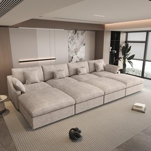 ชุดโซฟาโมดูลาร์ EU VOXHOME เฟอร์นิเจอร์ทันสมัย ผ้าลินินผสม สำหรับห้องนั่งเล่น 3 4 5 6 7 ที่นั่ง สีคลาวด์คาคี - Product Image 2