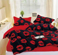 Ensemble de literie en satin imprimé jacquard à motif de lèvres, prix d'usine, housse de couette en tissu polyester, toutes saisons, pour la maison