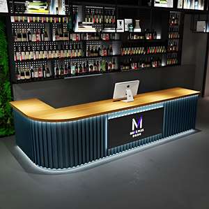 Mostrador de Recepción Esquinero Industrial Retro B054 con Cajones, Luz LED, Espacio para Logotipo, para Hotel, Escuela, Gimnasio, Uso Comercial, Personalizable - Product Image 3