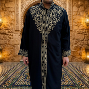 Winter Mens Prayer Jubbah Linen Long Kurta <b>Coat</b> Embroidered Imam Robe Islamic Wear Anti Wrinkle Handmade Moroccan Thobes - Product Image 4
