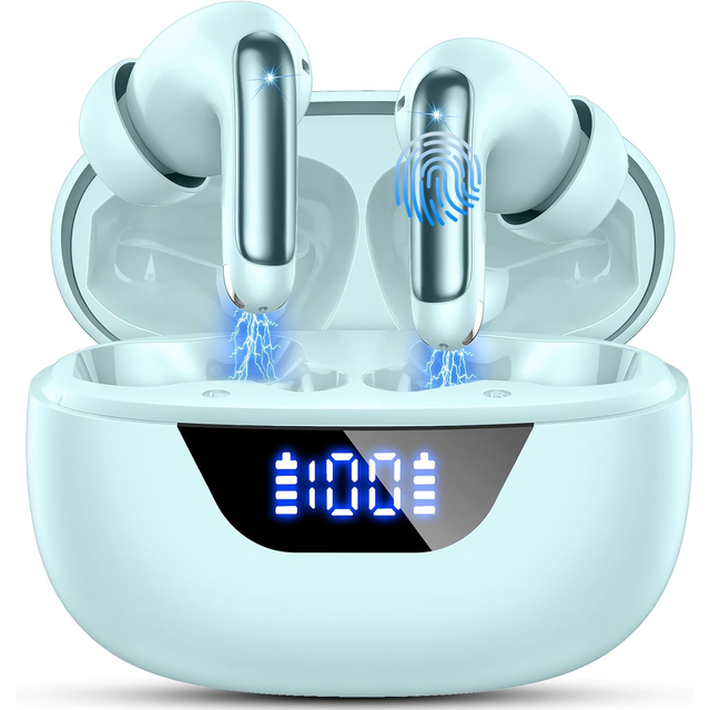 Huien Wireless Earbuds Bluetooth 5.3 Headphones HiFi Stereo Earbuds Android with 4 ENC Mic Noise Cancelling Headphones